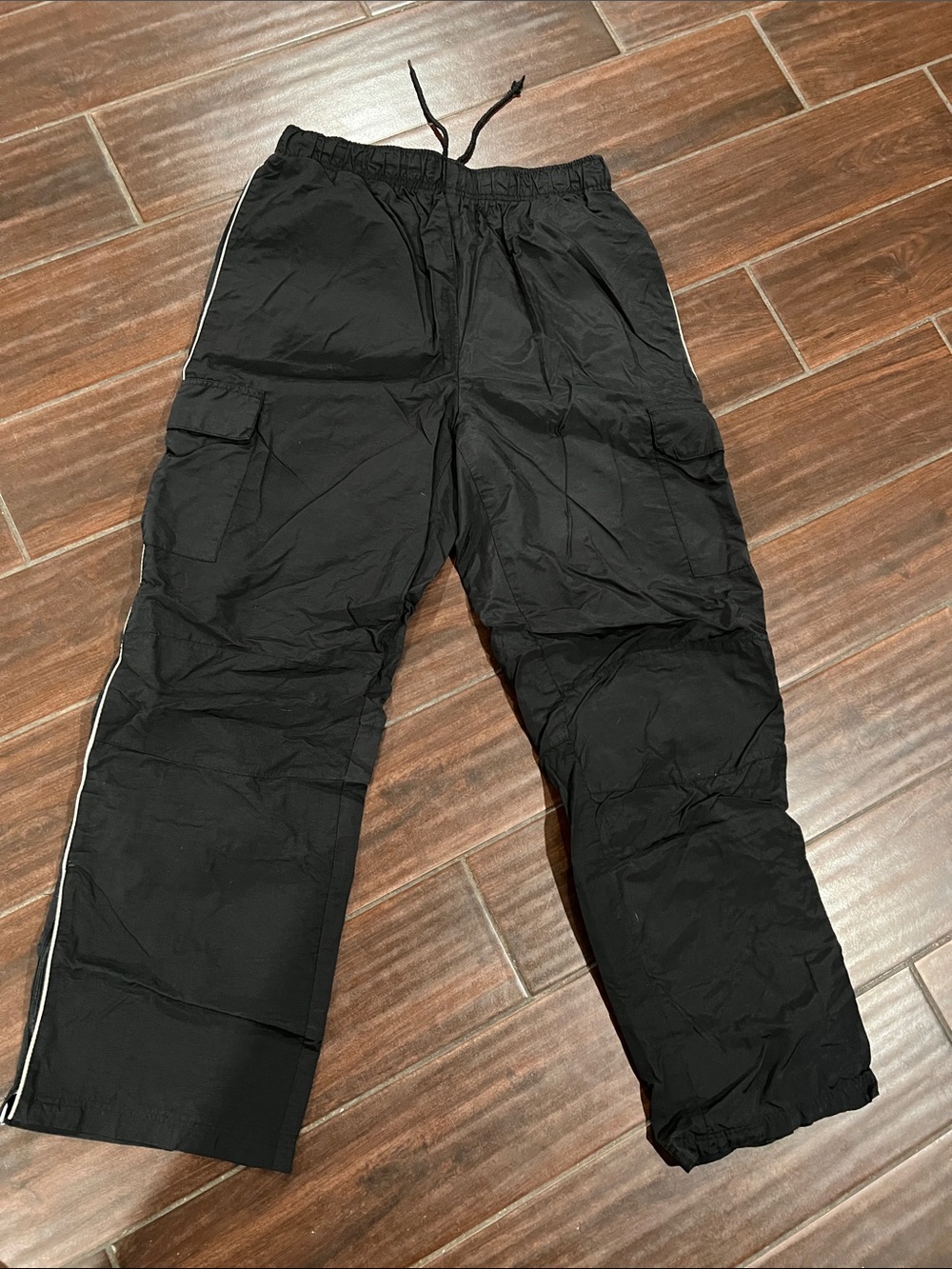 bcg Black Cargo Track Pants with White Side Stripe